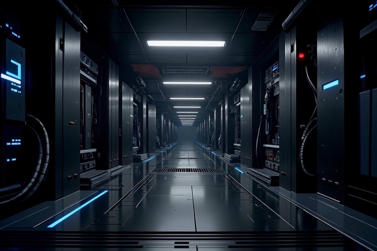 Protocol: Robot key art, a long corridor inside the Protocol Integrated Systems facility